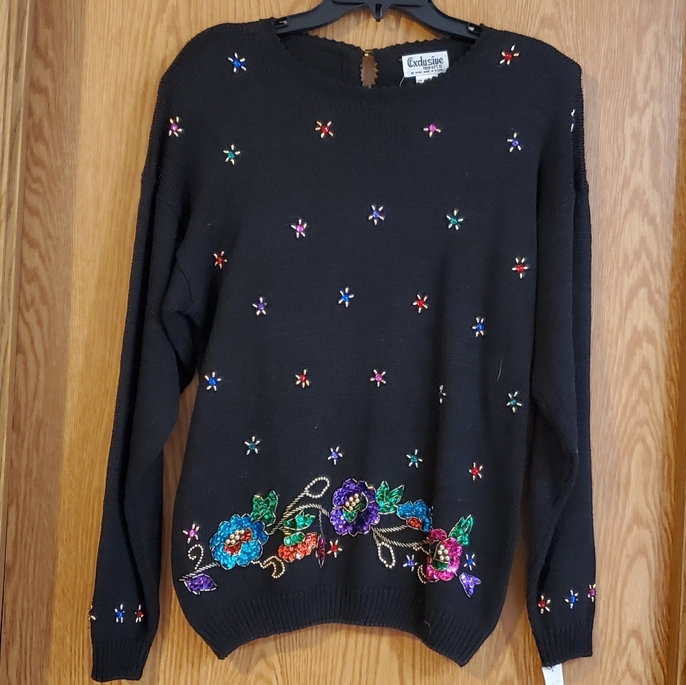 Vintage Exclusive Imports beaded sequin pullover sweaterblack size M